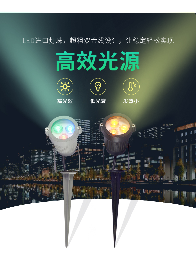 大功率led插地?zé)?地插燈 戶外防水花園草坪 射燈 照樹燈3W(圖4)