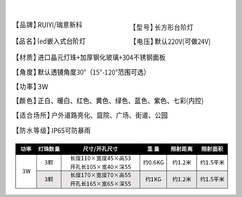 戶外節(jié)能防水 方形led埋地燈 樓梯燈 埋地燈 地埋燈 臺階燈路燈3W(圖9)