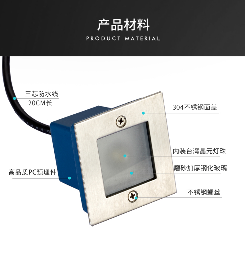 led方形戶外防水地埋燈 大功率埋地燈 臺階燈 墻腳燈1W(圖5)